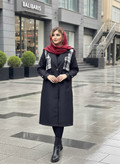 حراج بارونی بلند جلودکمه زنانه ضدآب